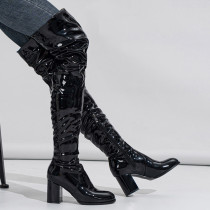 Black Casual Solid Color Pointed Leather Shoes (Heel Height 2.95in)