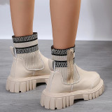Cream White Casual Patchwork Solid Color Round Keep Warm Comfortable Out Door Shoes