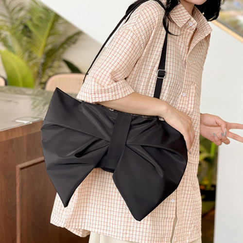 Black Daily Bow Patchwork Ruched Zipper Bags