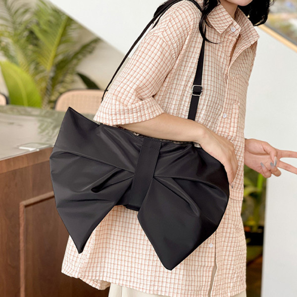 Black Daily Bow Patchwork Ruched Zipper Bags