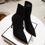 Black Casual Patchwork Solid Color Rhinestone Pointed Out Door Shoes (Heel Height 2.75in)