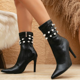 Black Casual Patchwork Solid Color Rhinestone Pointed Out Door Shoes (Heel Height 3.94in)