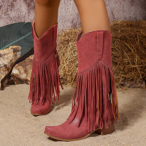 Burgundy Casual Daily Fringed Trim Patchwork Solid Color Pointed Comfortable Shoes