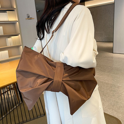 Khaki Daily Bow Patchwork Ruched Zipper Bags