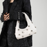 Brown Daily Solid Color Rivets Patchwork Zipper Bags