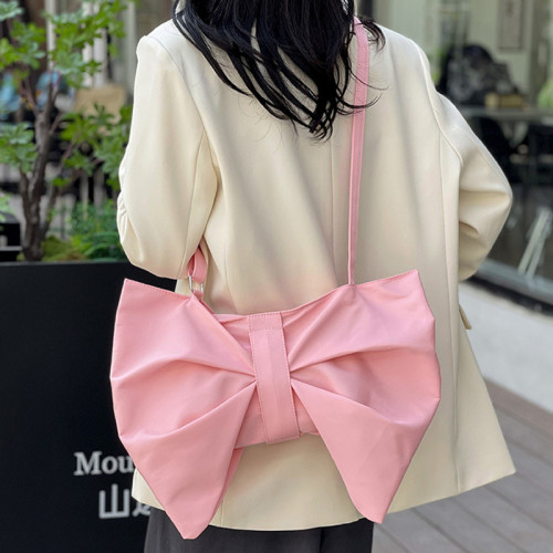 Pink Daily Bow Patchwork Ruched Zipper Bags