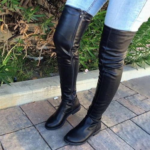 Black Casual Daily Zipper Solid Color Round Comfortable Shoes