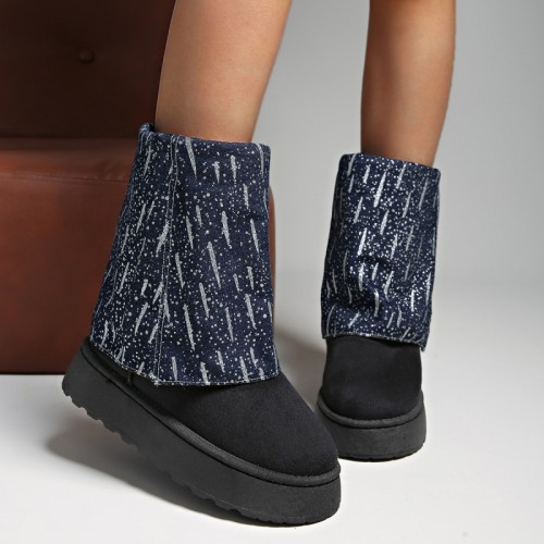 Black Casual Daily Patchwork Round Keep Warm Comfortable Shoes