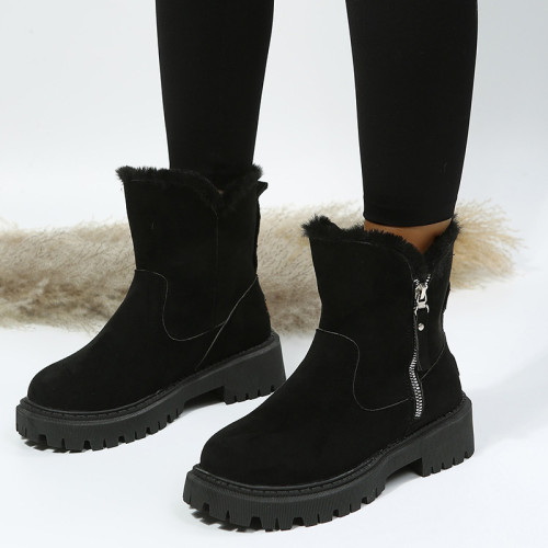 Black Casual Patchwork Solid Color Round Keep Warm Comfortable Shoes