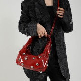 Brown Daily Solid Color Rivets Patchwork Zipper Bags