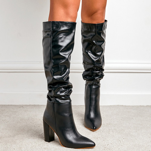 Black Casual Solid Color Pointed Shoes (Heel Height 4.13in)