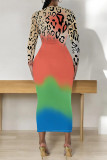 Green Casual Snakeskin Print Leopard Contrast O Neck Printed Dresses