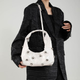 Brown Daily Solid Color Rivets Patchwork Zipper Bags