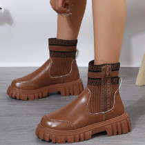 Dark Brown Casual Patchwork Solid Color Round Keep Warm Comfortable Out Door Shoes