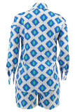 Orange Casual Print Buckle Patchwork Turndown Collar Long Sleeve Two Pieces