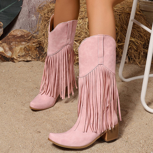 Pink Casual Daily Fringed Trim Patchwork Solid Color Pointed Comfortable Shoes