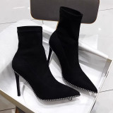 Black Casual Patchwork Solid Color Rhinestone Pointed Out Door Shoes (Heel Height 2.75in)