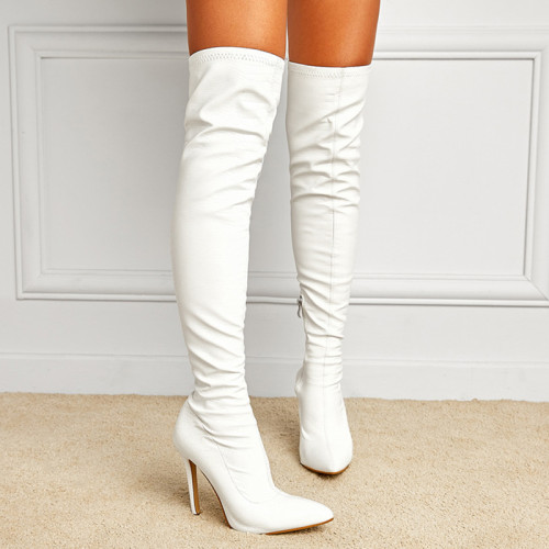 White Casual Daily Solid Color Pointed Shoes (Heel Height 4.33in)