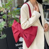 Burgundy Daily Bow Patchwork Ruched Zipper Bags