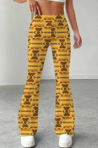 Orange Casual Print Patchwork Regular Mid Waist Speaker Full Print Bottoms
