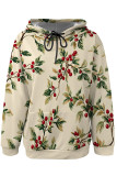 Milky Casual Street Fruit Print Draw String Pocket Contrast Hooded Tops