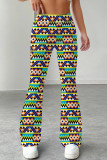 Blue Orange Casual Print Patchwork Regular Mid Waist Speaker Full Print Bottoms