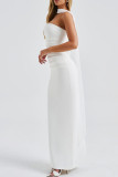 Burgundy Elegant Solid Color Patchwork Backless Slit Strapless Three Pieces