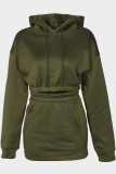 Red Casual Solid Color Pocket Hooded Long Sleeve Two Pieces