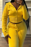 Pink Casual Solid Color Draw String Pocket Patchwork Zipper Zipper Collar Long Sleeve Two Pieces