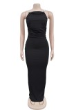 Burgundy Sexy Elegant Solid Color Backless Slit Pearls Decor Spaghetti Strap Long Dresses