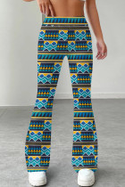 Blue Orange Casual Print Patchwork Regular Mid Waist Speaker Full Print Bottoms
