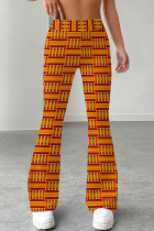 Orange Red Casual Print Patchwork Regular Mid Waist Speaker Full Print Bottoms