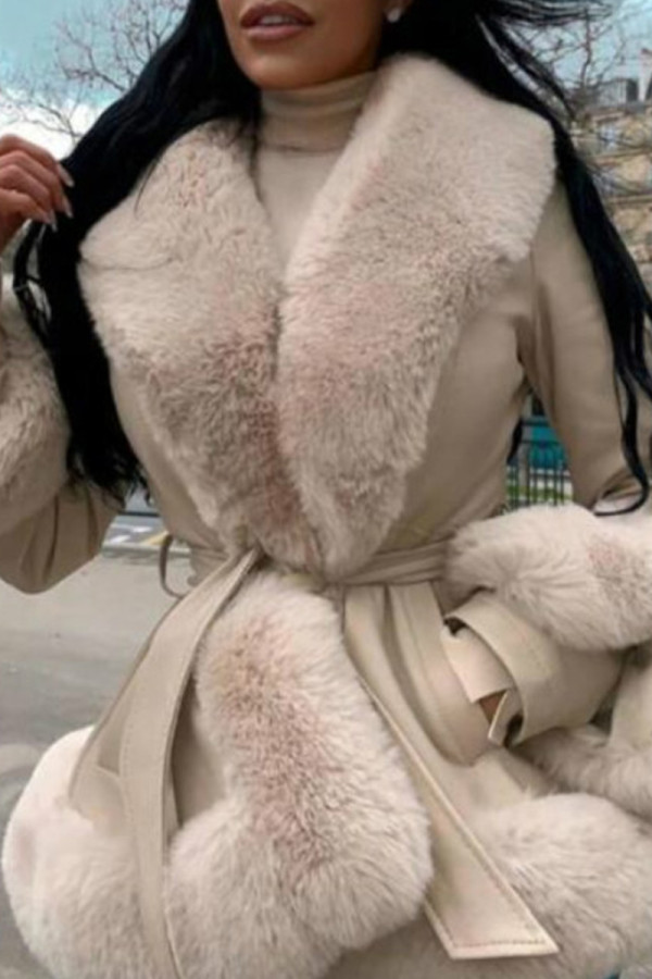 Cream White Daily Pocket Patchwork Strap Design Contrast Cardigan Collar Outerwear