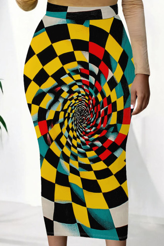 Black Yellow Casual Print Patchwork Regular Mid Waist Full Print Bottoms