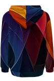 Colour Casual Print Draw String Pocket Patchwork Hooded Tops