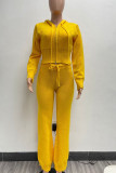 Pink Casual Solid Color Draw String Pocket Patchwork Zipper Zipper Collar Long Sleeve Two Pieces
