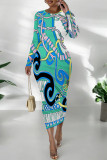 Black Red Casual Street Floral Print Contrast O Neck Printed Dresses