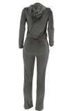 Black Casual Solid Color Draw String Pocket Patchwork Zipper Zipper Collar Long Sleeve Two Pieces