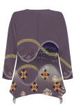 Pink Casual Daily Floral Print Gradient Irregular Contrast O Neck Tops