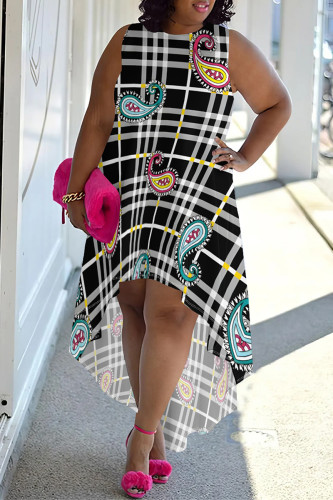 Stripe Casual Street Plaid Leopard Print Snowflakes Letters Irregular O Neck Irregular Plus Size Dresses