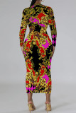 Black Red Casual Street Floral Print Contrast O Neck Printed Dresses