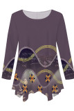 Pink Casual Daily Floral Print Gradient Irregular Contrast O Neck Tops
