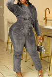 Black Casual Solid Color Draw String Pocket Patchwork Zipper Zipper Collar Long Sleeve Two Pieces