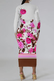 Black Red Casual Street Floral Print Contrast O Neck Printed Dresses