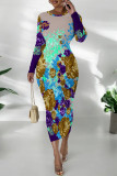 Black Red Casual Street Floral Print Contrast O Neck Printed Dresses