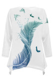 Pink Casual Daily Floral Print Gradient Irregular Contrast O Neck Tops