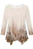 Pink Casual Daily Floral Print Gradient Irregular Contrast O Neck Tops