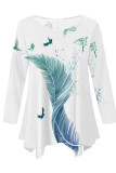 Pink Casual Daily Floral Print Gradient Irregular Contrast O Neck Tops