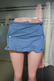 Blue Casual Solid Color Buttons Patchwork Mid Waist Regular Denim Skirts