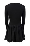 Leopard Print Casual U Neck Long Sleeve Holiday Party Bubble Mini Dress